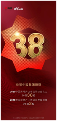 第38位！| 务实笃行 中骏集团连续6年入选中国房地产上市公司综合实力50强！