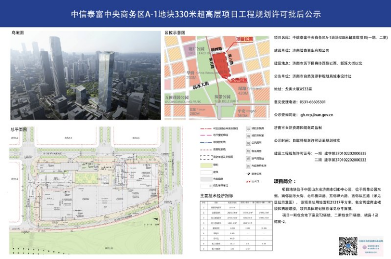 济南中信泰富中央商务区330米超高层项目规划公示！